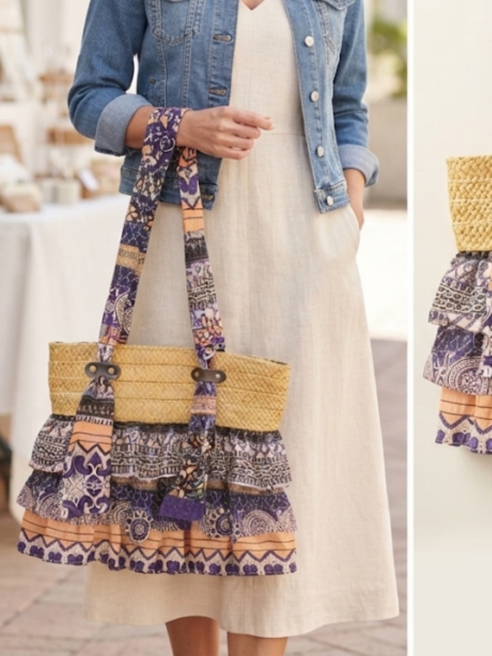 NWT Cappelli Straworld Bag Tote Purse Hand Crafted Boho Chic Ruffled Zip Close - Picture 15 of 16